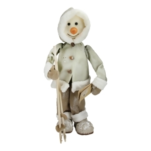 21.5 White and Brown Skiing Snowman Christmas Figure Decoration - All