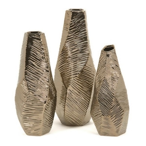 Set of 3 Geometric Textured Metallic Bronze Glamour Ceramic Flower Vases 16.75 - All