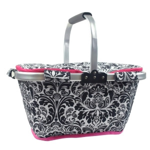 19 Black White and Pink Damask Insulated Market Basket Tote - All