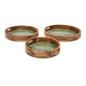 Set of 3 Marbled Top Acacia Wood and Glass Round Decorative Nesting Trays - All