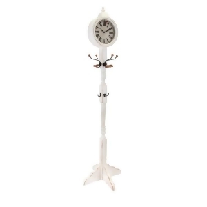 78 Weathered Off White and Black Retro-inspired Floor Clock Coat Rack - All