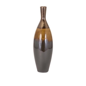 18 Glossy Brown Butterscotch and Metallic Copper Medium Ceramic Vase - All