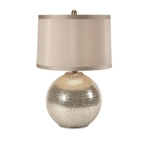 25 Tan Brown Textured Orb Mercury Ceramic Table Lamp with Linen Drum Shade - All