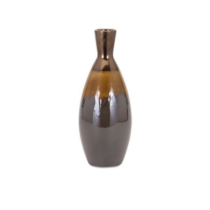 13.75 Glossy Brown Butterscotch and Metallic Copper Small Ceramic Vase - All