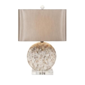 22.5 Ivory and Tan Mother of Pearl Circular Table Lamp with Rectangular Drum Shade - All