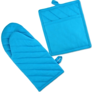 2 Piece Neon Blue Quilted Heat Resistant Oven Mitt and Potholder Kitchen Set 13 - All