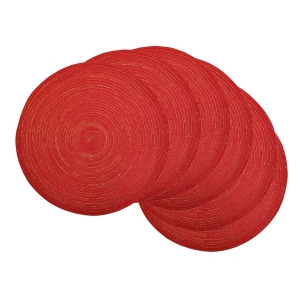 Set of 6 Variegated Red and Golden Colored Round Braided Table Placemats 15 - All