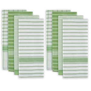Set of 8 Green and White Striped Pattern Rectangular Dish Towels 28 x 20 - All