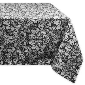 60 x 84 Black and Grey Decorative Floral Damask Pattern Table Cloth - All