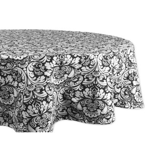 70 Charcoal Black and Gray Floral Damask Pattern Round Table Cloth - All