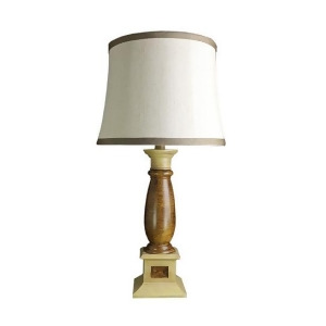 28 Brown and Beige Decorative Table Lamp with Brown Spa Trim Linen Shade - All