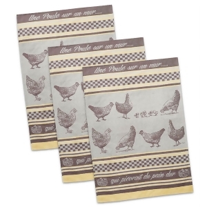 Set of 3 Grey and Brown French Chicken Designed Jacquard Dish Towels 20 x 28 - All