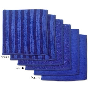 Set of 6 Nautical Blue Microfiber Square Scrub Scour and Polish Dish Towels 12 x 12 - All