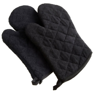 Set of 2 Black Decorative Pan Handling Terry Cloth Oven Mitts 13 - All
