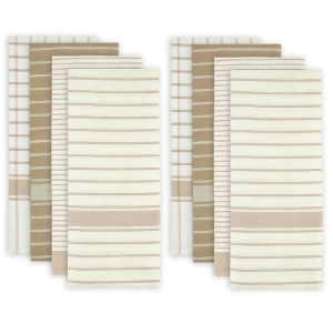 Set of 8 Taupe and White Striped Pattern Rectangular Dish Towels 28 x 20 - All