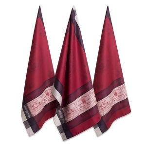 Set of 3 Maroon and Brown Decorative French Jacquard Dish Towels 20 x 28 - All