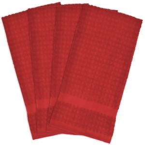 Set of 4 Solid Red Rectangular Kitchen Waffle Dish Towels 18 x 28 - All