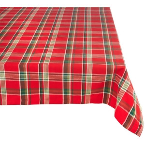 60 x 104 Tango Red and Green Plaid Designed Resistant Table Cloth - All