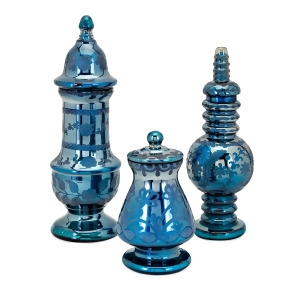 Set of 3 Blue Glossy Finished Unique Designed Lidded Containers 17.5 - All