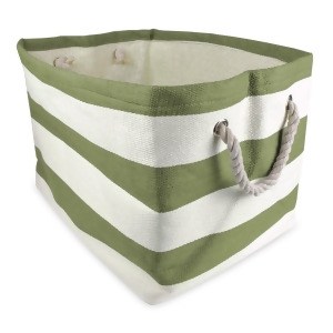 17 Ivory White and Green Striped Patterned Large Sized Rectangular Paper Basket - All