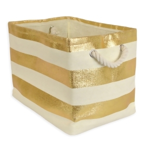 15 Ivory White and Golden Colored Striped Patterned Large Sized Rectangular Paper Basket - All
