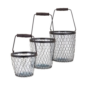 Set of 3 Honeybee Chicken Wire Honeycomb and Glass Buckets - All