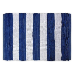 4' x 6' Dark Blue and White Striped Double Sided Rectangular Rag Rug - All