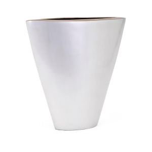 13 Silver Pearlescent Enamel Finish Flattened Elliptical Large Decorative Vase - All