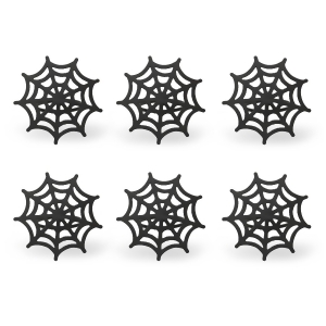 Set of 6 Black Halloween Themed Spider Web Designed Round Napkin Rings 3 - All
