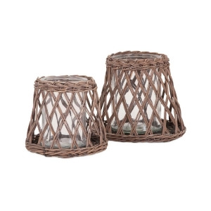 Set of 2 Outer Banks Woven Willow Hurricane Pillar Candle Holders - All