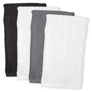 Set of 4 White Grey and Black Bar Mop Cleaning Terrycloth Dish Towels 18 x 28 - All