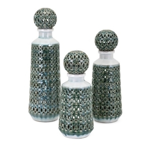 Set of 3 Metallic Green Decorative Vivian Bottles with Orb Stopper - All