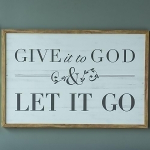 24 x 36 Black and Sky Blue 'Give it to God and Let it Go' with Wooden Border Wall Plaque - All