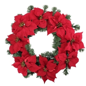 24 Pre-Lit Red Artificial Poinsettia Christmas Wreath Clear Led Lights - All