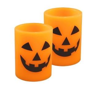 Set of 2 Orange and Black Jack O Lantern Led Wax Candles 4 - All