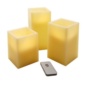 Set of 3 Flameless Flickering Wax Led Pillar Candles w/ Remote Control - All