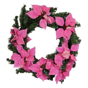 22 Pre-Lit Pink Artificial Poinsettia Christmas Wreath Clear Led Lights - All