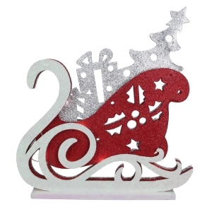 13.25 Red White and Silver Led Lighted Sleigh Silhouette Table Top Christmas Decoration - All