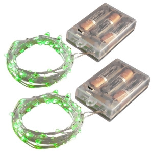 Set of 2 Green Mini String Lights with 50 Lights and Timer Clear Wire - All