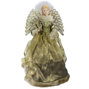 16 Lighted Fiber Optic Angel in Metallic Gold Gown with Harp Christmas Tree Topper - All