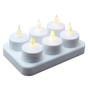 Pack of 6 White Rechargeable Flameless Led Lighted Flickering Tea Light Candles - All