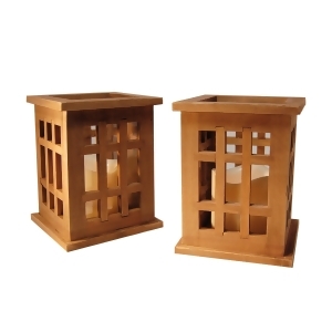 Set of 2 Natural Brown Wooden Lanterns with Led Candles 6.5 - All