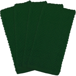 Set of 4 Green Zigzag Pattern Ultra Absorbent Rectangular Dish Towels 16 x 28 - All