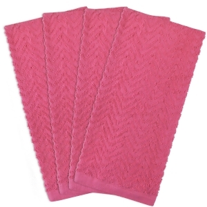 Set of 4 Neon Pink Zigzag Pattern Rectangle Kitchen Dish Towels 18 x 28 - All