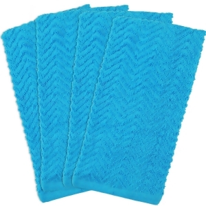 Set of 4 Neon Blue Zigzag Pattern Rectangular Dishtowels 16 x 28 - All