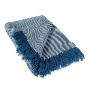 Blue and Cream Chevron Patterned Soft Luxury Fringe Throw Blanket 48 x 67 - All