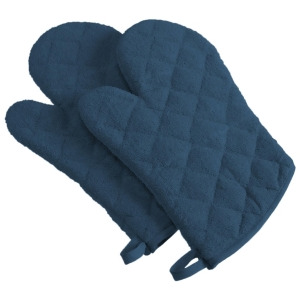 Set of 2 Terry Blue Diamond Pattern Quilted Oven Mitt with Hanger 13 - All