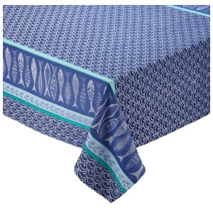 52 X 52 Blue and White Santorini Jacquard Decorative Square Tablecloth - All