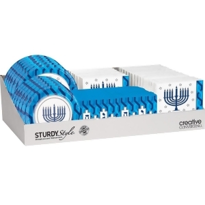 Pack of 72 Aqua Blue and White Menorah and Stars Printed Counter Displays - All