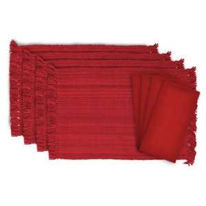Set of 8 Tango Red Fringe Varigated Placemats and Napkins Kitchen Accessory Set - All